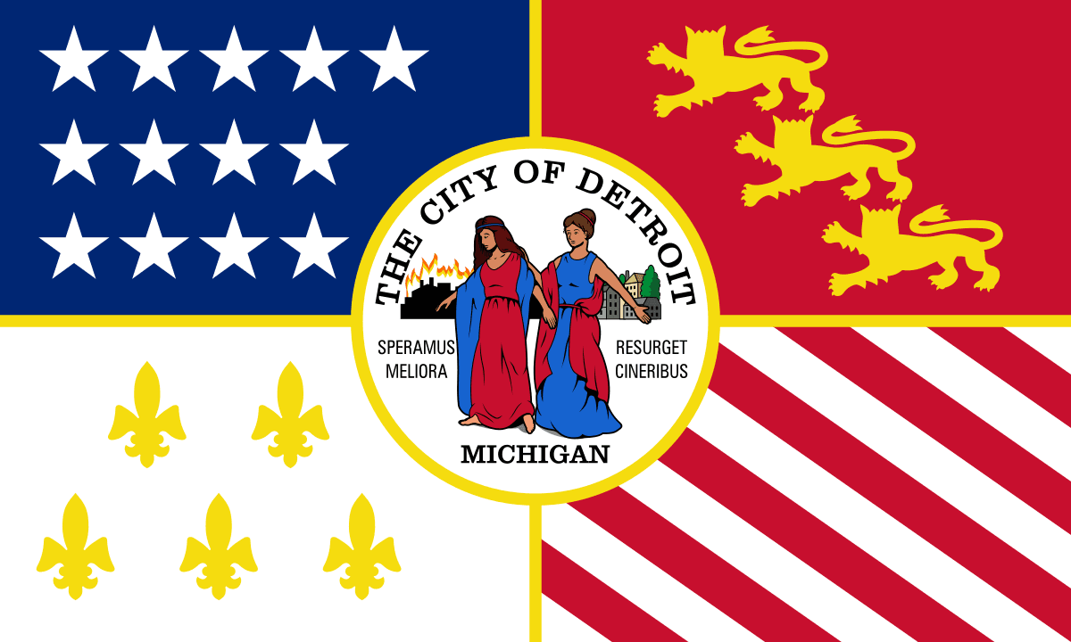 The flag for the city of Detroit.